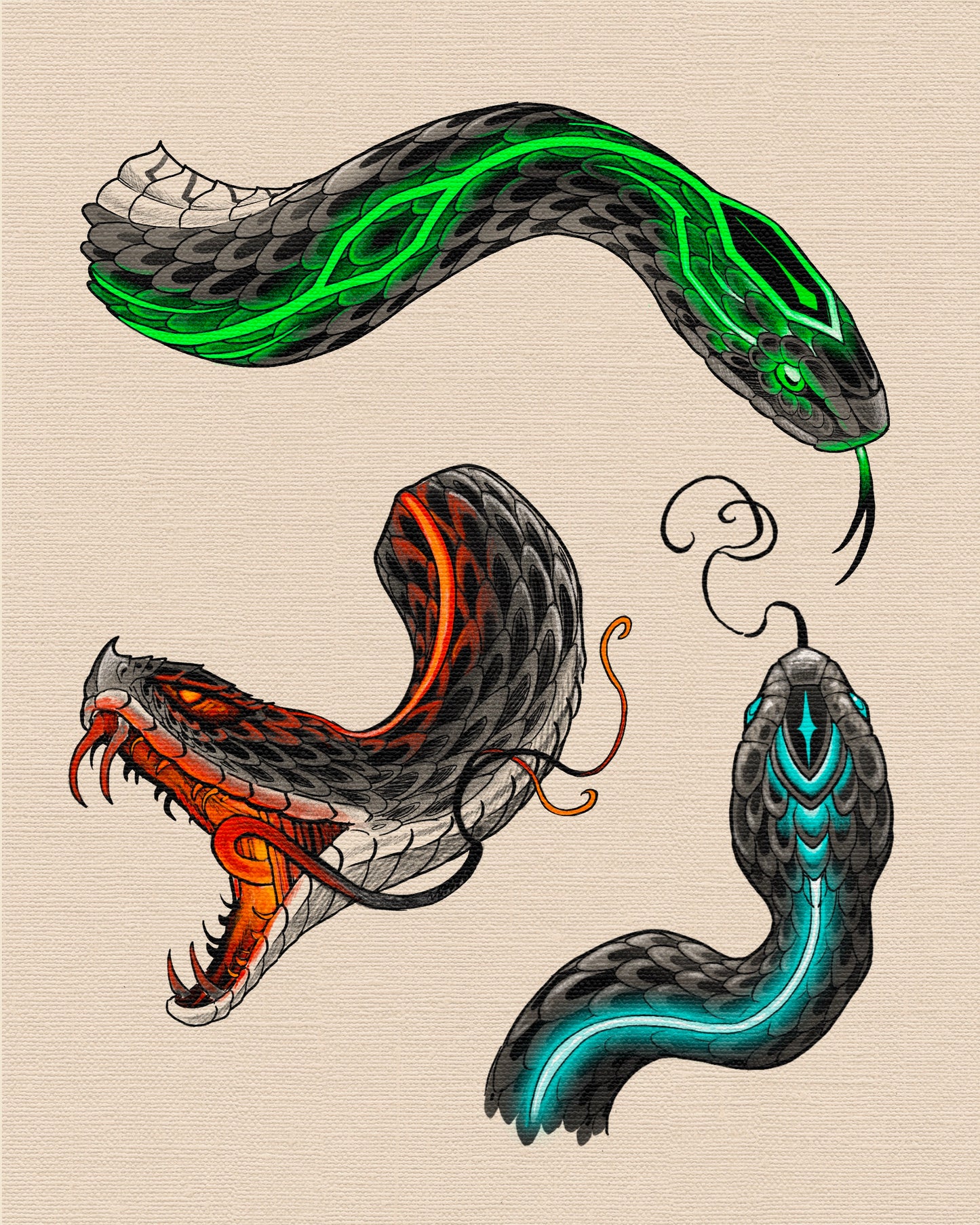 Hex Snakes Study Print